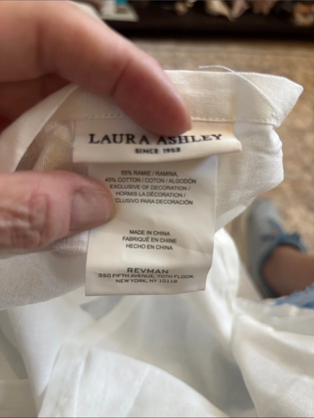NWT Laura Ashley Mila Blue Euro Sham 26x26 Faux Linen Ramie Cotton Pillow Cover